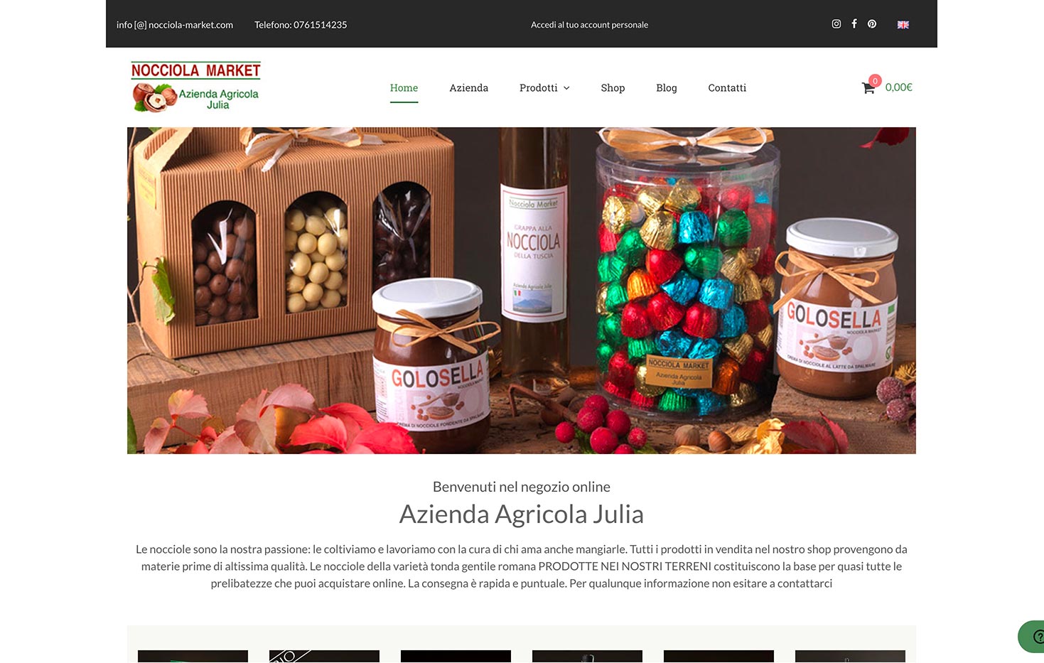 creazione sito ecommerce e seo multilingua nocciola-market per azienda agricola julia, Screenshot della home del sito